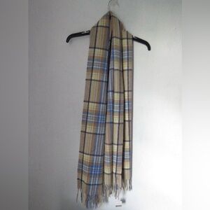 Talbots 100% Cashmere Wreath Plaid Wrap Scarf Brown Blue NWT